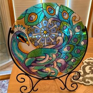 Peacock stained glass decor/with stand